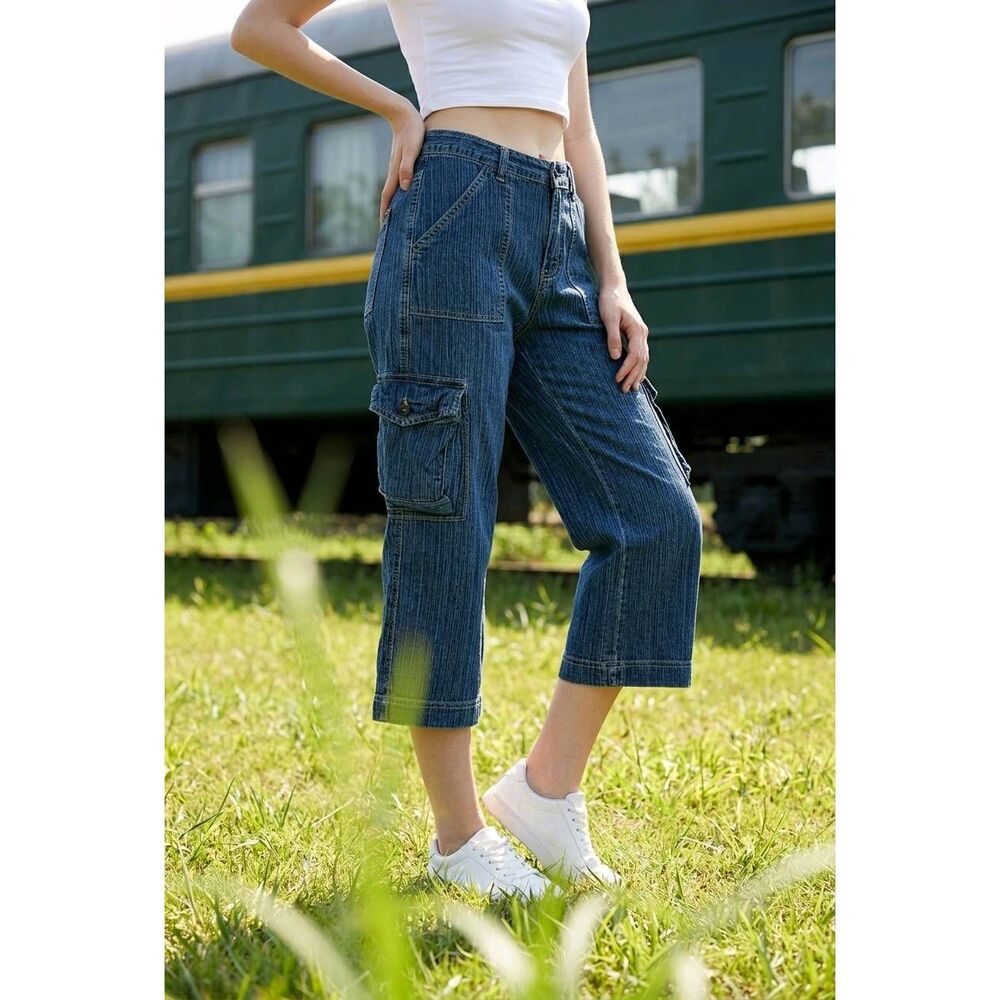 🔺️Prana Blue Gretchen Cargo Capri Jeans Size 6